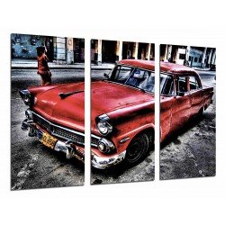 MULTI Wood Printings, Picture Wall Hanging, Car Classic Red in Cuba, Vintage