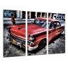 Cuadro Moderno Fotografico base madera, Coche Clasico Rojo en Cuba, Vintage