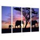 MULTI Wood Printings, Picture Wall Hanging, Sunset in the Desert, Animals, Elefants