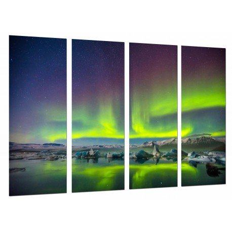 Cuadro Moderno Fotografico base madera, Aurora Boreal, Cielo Verde, Lago Noruega