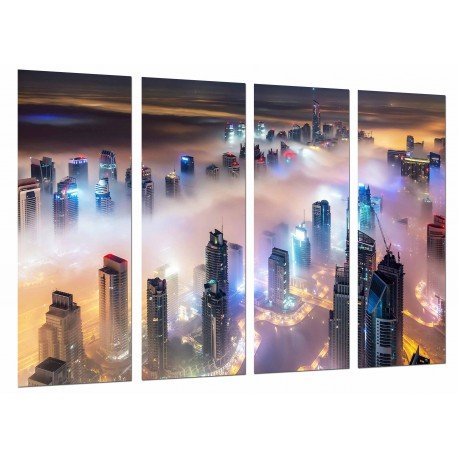 MULTI Wood Printings, Picture Wall Hanging, City Dubai Lights of Night, Rascacielos