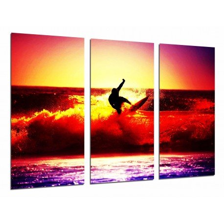 MULTI Wood Printings, Picture Wall Hanging, Surfer, Sunset in the Sea, Sport