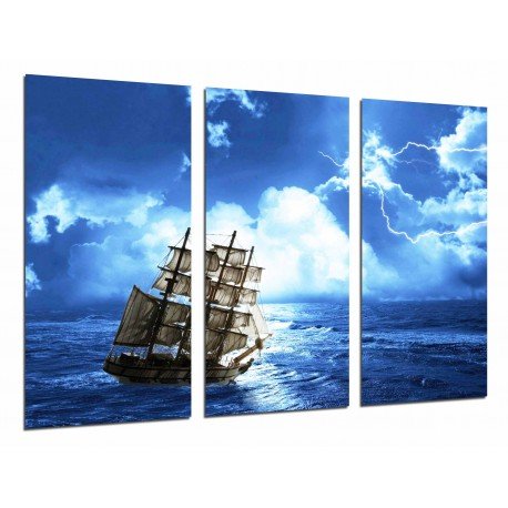 Cuadro Moderno Fotografico base madera, Barco Antiguo de Vela, Tormenta en el Mar