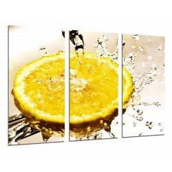 Cuadro Moderno Fotografico base madera, Limon con Agua, Amarillo, Fruta Acida