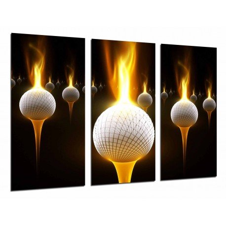 MULTI Wood Printings, Picture Wall Hanging, Golf, Ball With Fire, Sport