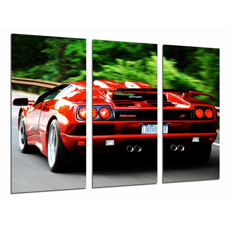 MULTI Wood Printings, Picture Wall Hanging, Lamborghini Diablo Red, Car,  Race