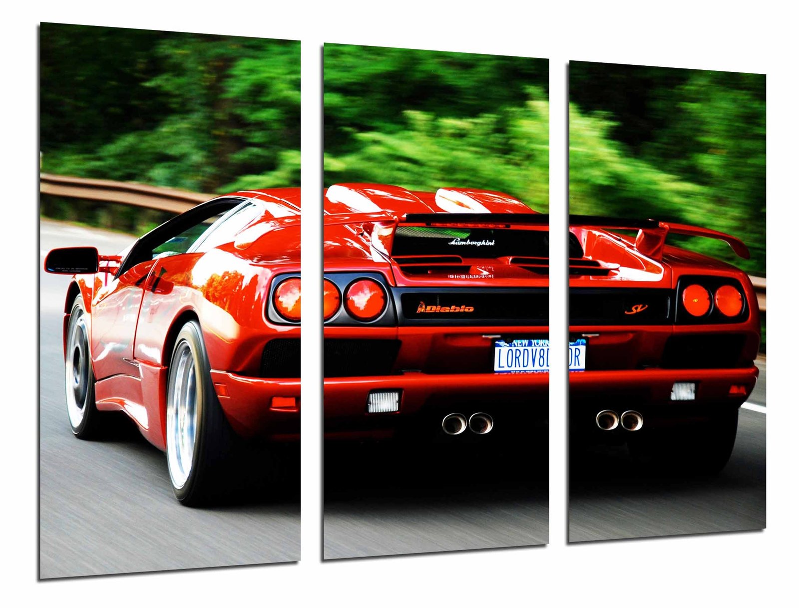 MULTI Wood Printings, Picture Wall Hanging, Lamborghini Diablo Red, Car,  Race