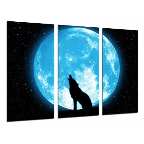 Cuadro Moderno Fotografico base madera, Lobo, Animal, Luna, Noche, Aullido