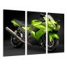 Cuadro Moderno Fotografico base madera, Moto Kawasaki Verde, Carretera, Motorista