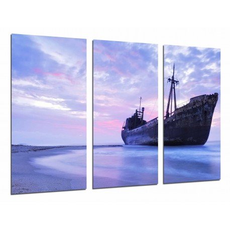 Cuadro Moderno Fotografico base madera, Barco en el Mar Vintage