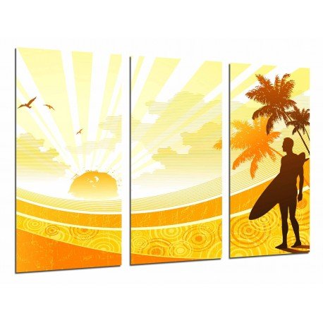 MULTI Wood Printings, Picture Wall Hanging, Man Surf, Palms Sun and Playa