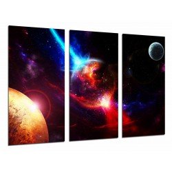 MULTI Wood Printings, Picture Wall Hanging, Explosion Planet, Space, Blue and Rojo