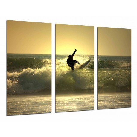 Cuadro Moderno Fotografico base madera, Atardeceren el Mar, surfista, Deporte