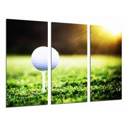 Cuadro Moderno Fotografico base madera, Pelota de Golf, Cesped, Atardecer