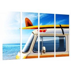 MULTI Wood Printings, Picture Wall Hanging, Van of Surfer, Board, Playa