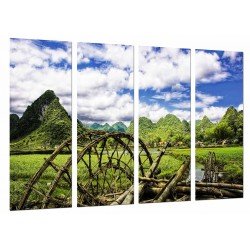 MULTI Wood Printings, Picture Wall Hanging, Windmill Vintage in the Nature, Stream