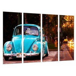 Cuadro Moderno Fotografico base madera, Wolkswagen Vintage Azul, Coche Escarabajo