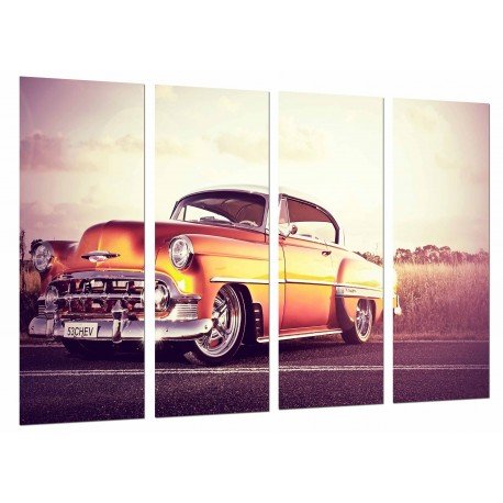 MULTI Wood Printings, Picture Wall Hanging, Car Vintage Chevrolet Orange, Classic