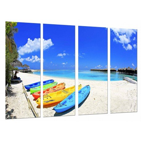 Cuadro Moderno Fotografico base madera, Piraguas Colores en la Playa, Barca, Deporte