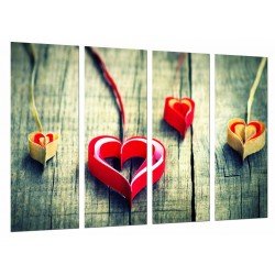 MULTI Wood Printings, Picture Wall Hanging, Decoration Romantic, Heartes of paper