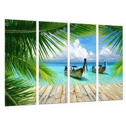 MULTI Wood Printings, Picture Wall Hanging, Ships in the Sea, Beach Paradise