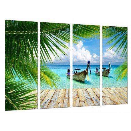 Cuadro Moderno Fotografico base madera, Barcas en el Mar, Playa Paradisiaca