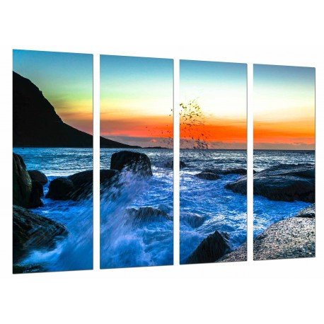 Cuadro Moderno Fotografico base madera, Ola Salpicando, Mar Atardecer