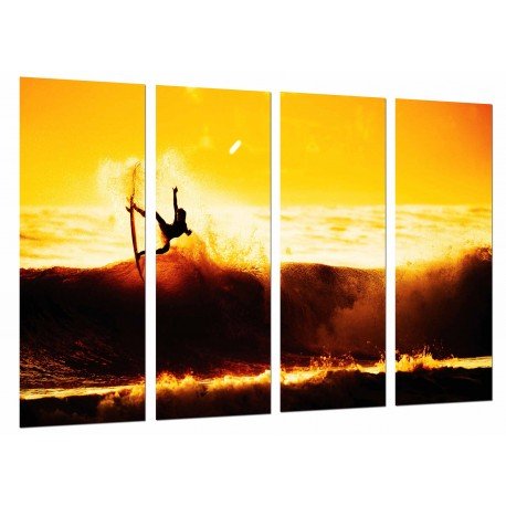 Cuadro Moderno Fotografico base madera, Surfista  Atardecer en el Mar, Deporte, Ola