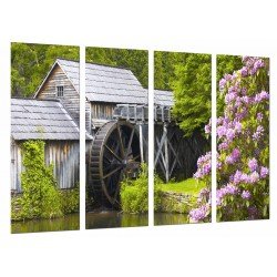 MULTI Wood Printings, Picture Wall Hanging, Landscape of Mill, Nature With Flowers