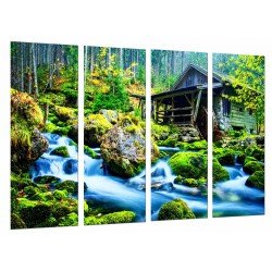 MULTI Wood Printings, Picture Wall Hanging, Landscape of Windmill in River and Bosque