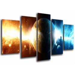 MULTI Wood Printings, Picture Wall Hanging, Planet Light Blue and Orange in the Espacio