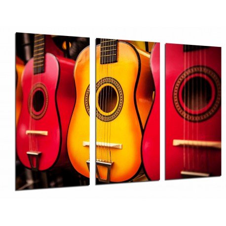 MULTI Wood Printings, Picture Wall Hanging, Guitars Spanish of Colors Orange, Flamenco