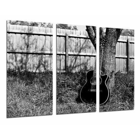 MULTI Wood Printings, Picture Wall Hanging, Guitar in the Nature, White and Black Music, Arboles