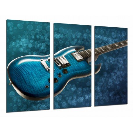 Cuadro Moderno Fotografico base madera, Guitarra Azul, Grupo de Rock