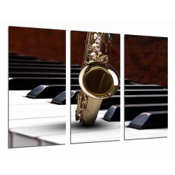MULTI Wood Printings, Picture Wall Hanging, Saxofon and Piano, Duo Musical