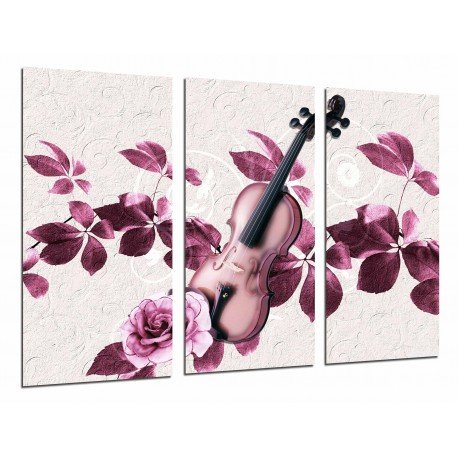 Cuadro Moderno Fotografico base madera, Violin y Rosa, Decoracion Morado