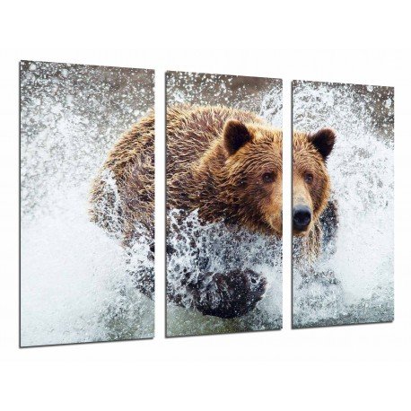 MULTI Wood Printings, Picture Wall Hanging, Animal Bear brown in the Water, Life Wild