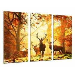 MULTI Wood Printings, Picture Wall Hanging, Animal Deer in the Nature, Landscape of Otono