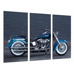 MULTI Wood Printings, Picture Wall Hanging, Motobike Harley Davidson Blue, Road, Biker