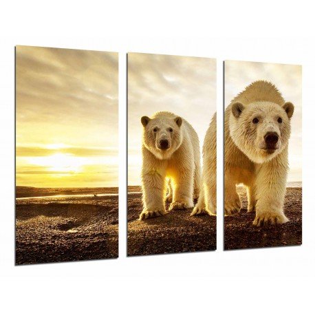 MULTI Wood Printings, Picture Wall Hanging, Animal Bear Polar, Mama and baby in Sunset, Life Wild