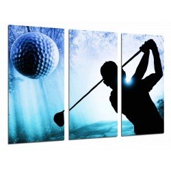 Cuadro Moderno Fotografico base madera, Deportes Golf, Silueta Golfista Golpeando Pelota