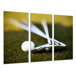 MULTI Wood Printings, Picture Wall Hanging, Sports Golf, Sticks and Ball on the Grass