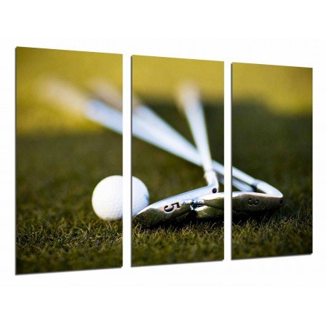 MULTI Wood Printings, Picture Wall Hanging, Sports Golf, Sticks and Ball on the Grass