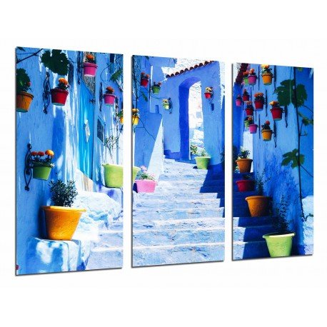 MULTI Wood Printings, Picture Wall Hanging, Macetas of Colors, City Chauen, Marruecos