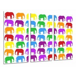 MULTI Wood Printings, Picture Wall Hanging, Fantasy of Animal Elefants of Colors, Background Blanco