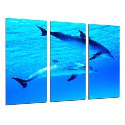 MULTI Wood Printings, Picture Wall Hanging, Animal Couple of Dolphins Swimming in the Mar