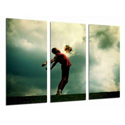 MULTI Wood Printings, Picture Wall Hanging, Sports, Child Playing Football Ball of Fire
