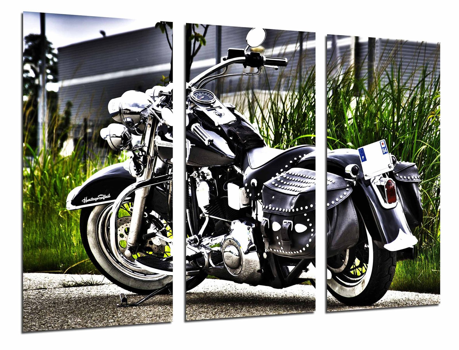 Cuadro Moderno Fotografico base madera, Moto Harley Davdison Negra,  Carretera, Carrera, image size:1600x1218