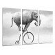 MULTI Wood Printings, Picture Wall Hanging, Hipster, Animal Elefant in Bicicleta, White and Negro