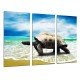 MULTI Wood Printings, Picture Wall Hanging, Ocean, Animal Turtle in the Beach,